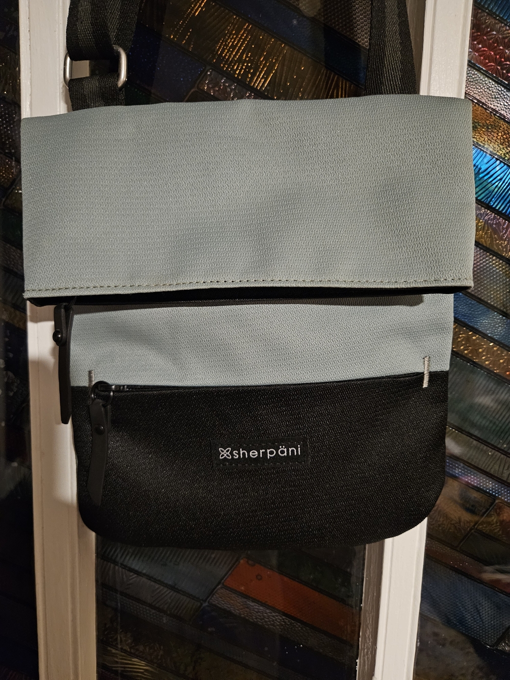 sherpani Two-Tone Light Blue and Black Crossbody Bag